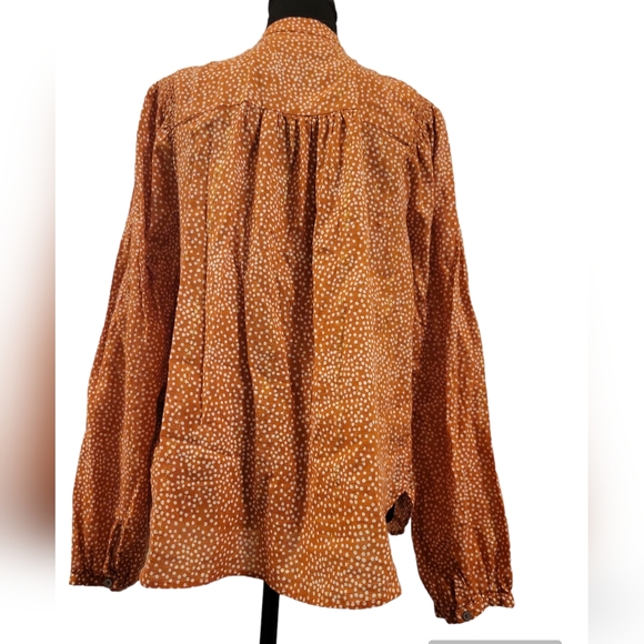 Loft pumpkin autumn polka dot farm house button down blouse L with gold threads - Picture 3 of 8